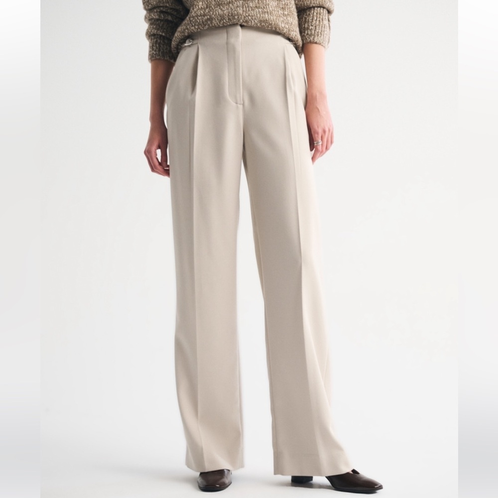 Abercrombie & Fitch Cream Wide-Leg Trousers